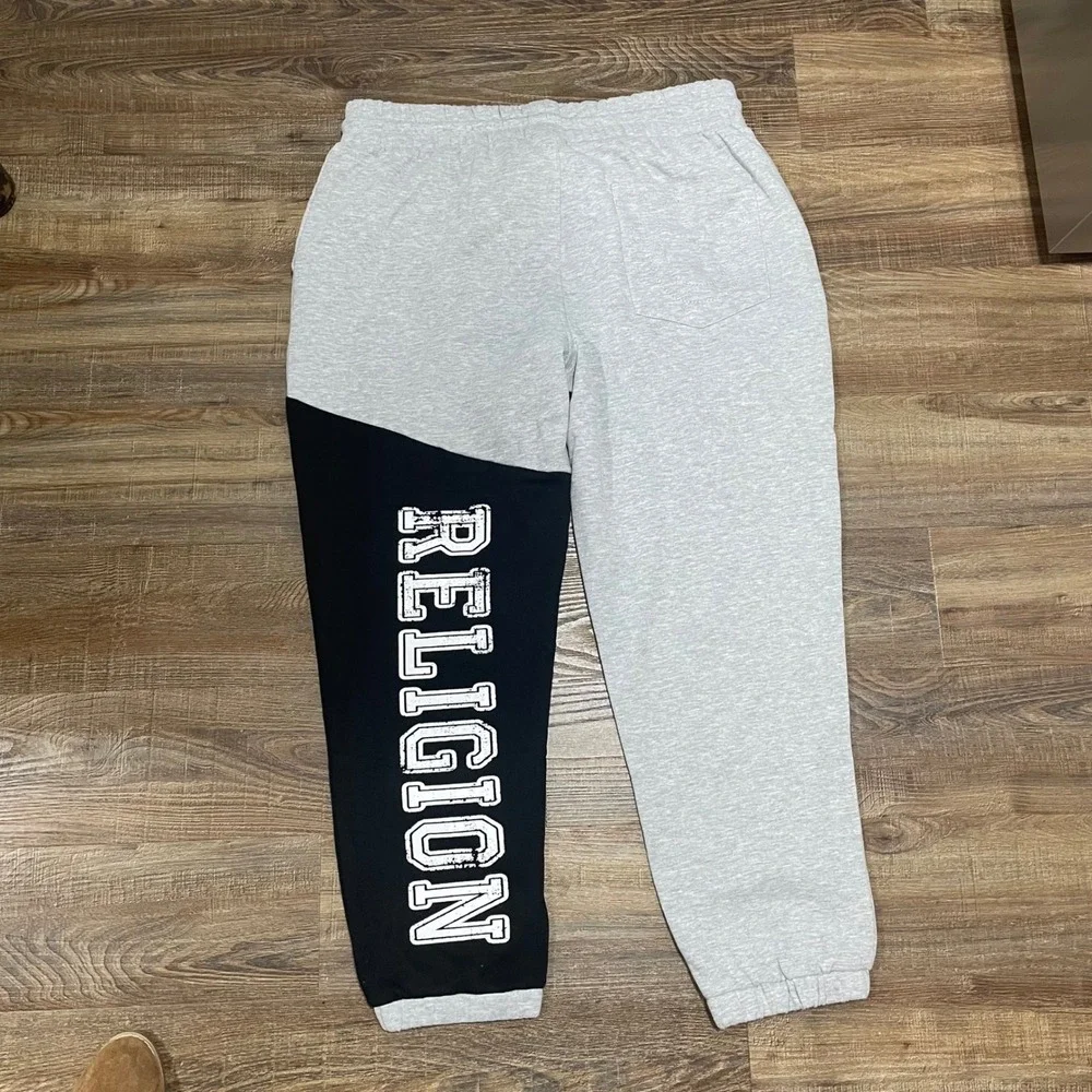 True Religion Mens Contrast Panel Joggers Heather Grey Black XL NWT 700023‎